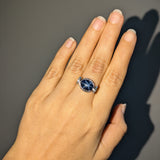 Clara 14k Solid White Gold Star Sapphire and Natural Diamond Accents Ring | OV 12x8mm