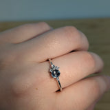 Zinnia Solid 14k White Gold Demantoid Ring with Natural Diamond Accents | Oval 5x4mm