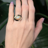 5.3Ct Natural Opal Ring with Diamond Accents in Solid 14K Gold – Oval Cut 14x10mm Iridescent Statement Gemstone Ring