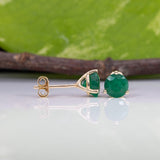 Zambian Emerald Martini Solitaire Stud Earrings – Round 6mm – Solid 14K Gold (Yellow, White or Rose)