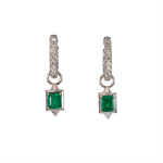 14K white gold convertible Colombian emerald hoop and drop earrings