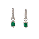 14K white gold convertible Colombian emerald hoop and drop earrings