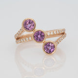 2.1ct Purple Sapphire Three-Stone Wrap Ring with Earth-Mined Diamond Accents in Solid 14K Gold – Modern Elegant Fine Jewelry Design