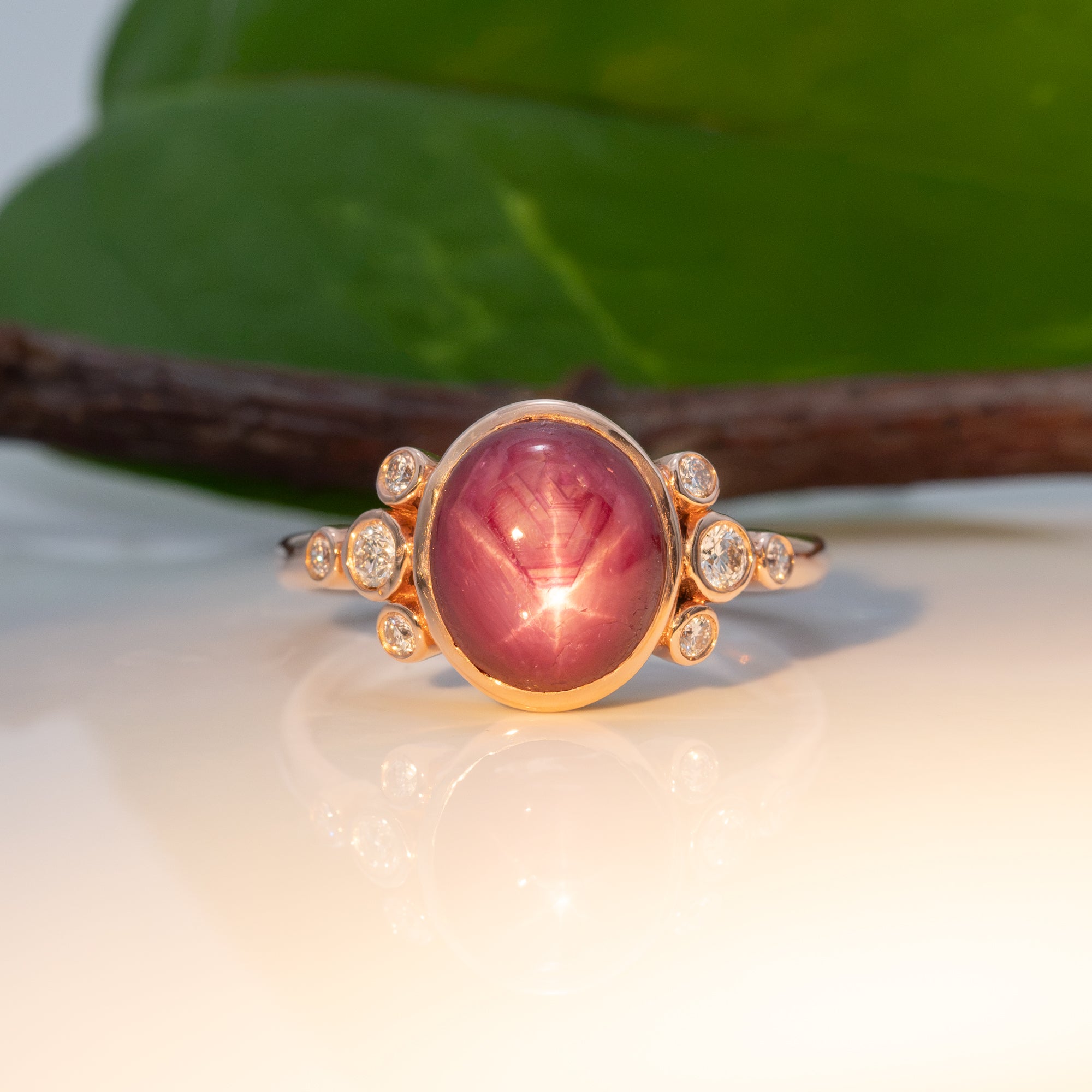 14K rose gold star ruby ring