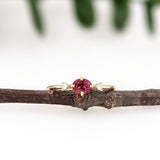 Dainty Red Spinel Ring w Earth Mined Diamonds in Solid 14K Yellow Gold OV 5x4mm