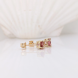 Pink Tourmaline Four Prong Studs in Solid 14K Gold | Round 5mm