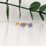 Tanzanite Four Prong Studs in Solid 14K Gold | Round 4mm 5mm