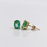 Emerald Studs in Solid 14K Gold | Oval 5x3mm 6x4mm 7x5mm