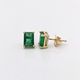 Emerald Studs in Solid 14K Gold | Emerald Cut 7x5mm