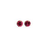 Rubellite Tourmaline Four Prong Studs in Solid 14K Gold | Round 4.5mm