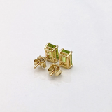 Peridot Studs in Solid 14K Gold | Emerald Cut 7x5mm 8x6mm 9x7mm