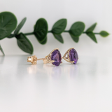 Amethyst Martini Studs in Solid 14K Gold | Round 4mm 5mm 6mm 7mm