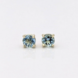 Aquamarine Four Prong Studs in Solid 14K Gold | Round 4mm 5mm 6mm