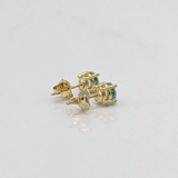 Aquamarine Four Prong Studs in Solid 14K Gold | Round 4mm 5mm 6mm