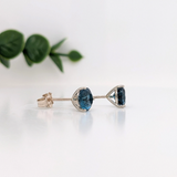 London Topaz Martini Studs in Solid 14K Gold | Round 4mm 5mm 6mm 7mm