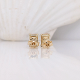 Citrine Prong Set Studs in Solid 14K Gold | Emerald Cut 7x5mm