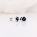 Solitaire Bezel Round Blue Sapphire Studs