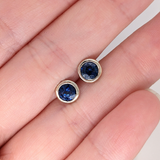 Solitaire Bezel Round Blue Sapphire Studs