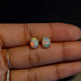 Opal Four Prong Studs in Solid 14K Gold | Oval 7x5mm 8x6mm 9x7mm