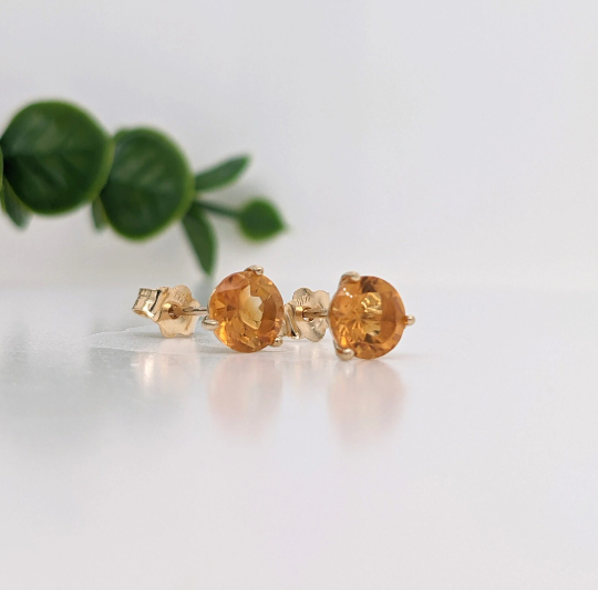 Citrine Martini Prong Studs in Solid 14K Gold | Round 4mm 5mm 6mm