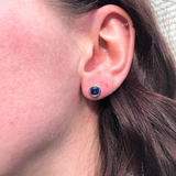 Solitaire Bezel Round Blue Sapphire Studs