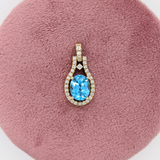 Swiss Topaz Pendant w Natural Diamond Halo in Solid 14k Yellow Gold