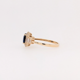 Sapphire Ring w Round and Baguette Diamonds in Solid 14k Yellow Gold