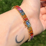 Rainbow Sapphire Bracelet in Solid 14k Yellow, White or Rose Gold