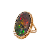 Jane 14K Rose Gold Black Opal Ring Diamonds Ring | Cabochon Gemstone 23.2x13.4mm