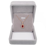 Shobha Solid 14k Gold Ruby Pendant with Attached Chain, Natural Diamond Halo, 6x4mm
