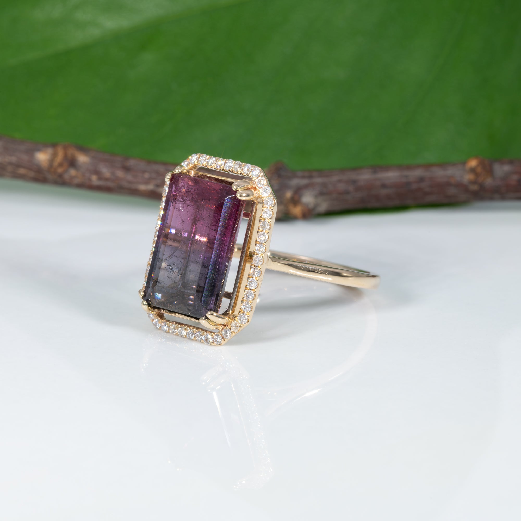 14K yellow gold bi-color tourmaline ring