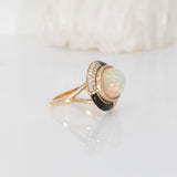 5.3Ct Natural Opal Ring with Diamond Accents in Solid 14K Gold – Oval Cut 14x10mm Iridescent Statement Gemstone Ring