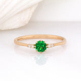 Eira 14K Yellow Gold Tsavorite Garnet and Diamond Ring | RD 4mm