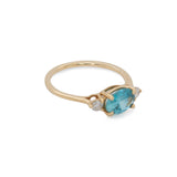 Harley 1.6ct East West Blue Zircon Ring w Earth Mined Diamonds in Solid 14K Yellow Gold | Oval 8x6mm | December Birthstone