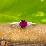 Razi Solid 14k Gold Rubellite Tourmaline Ring with Earth Mined Diamonds, Round 6mm