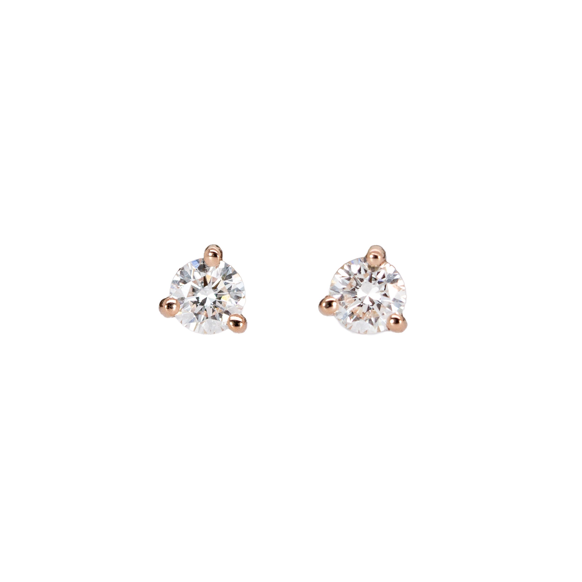 14K Solid Gold Lab-Created Diamond Martini Solitaire Stud Earrings | Round 3mm