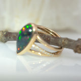 Penelope Solid 14K Gold 3.2cts Black Opal Ring with Natural Diamonds Accents, 16.5x8mm