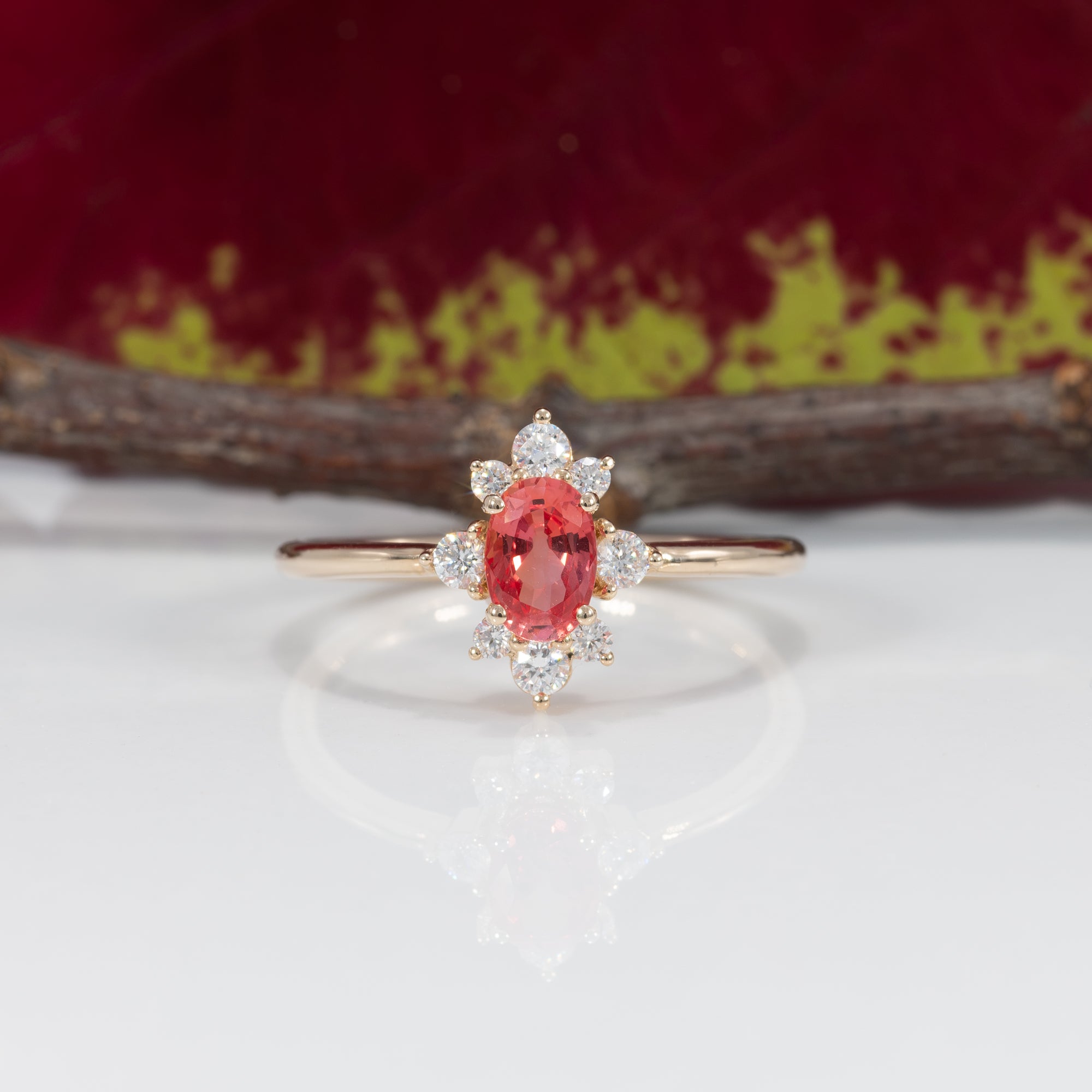 14K yellow gold padparadscha sapphire ring