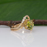 14K yellow gold sphene ring with diamond halo