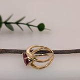 4.7ct Solitaire Ruby Ring in Solid 14k Yellow Gold | OV 11.5x8mm | Bypass Ring