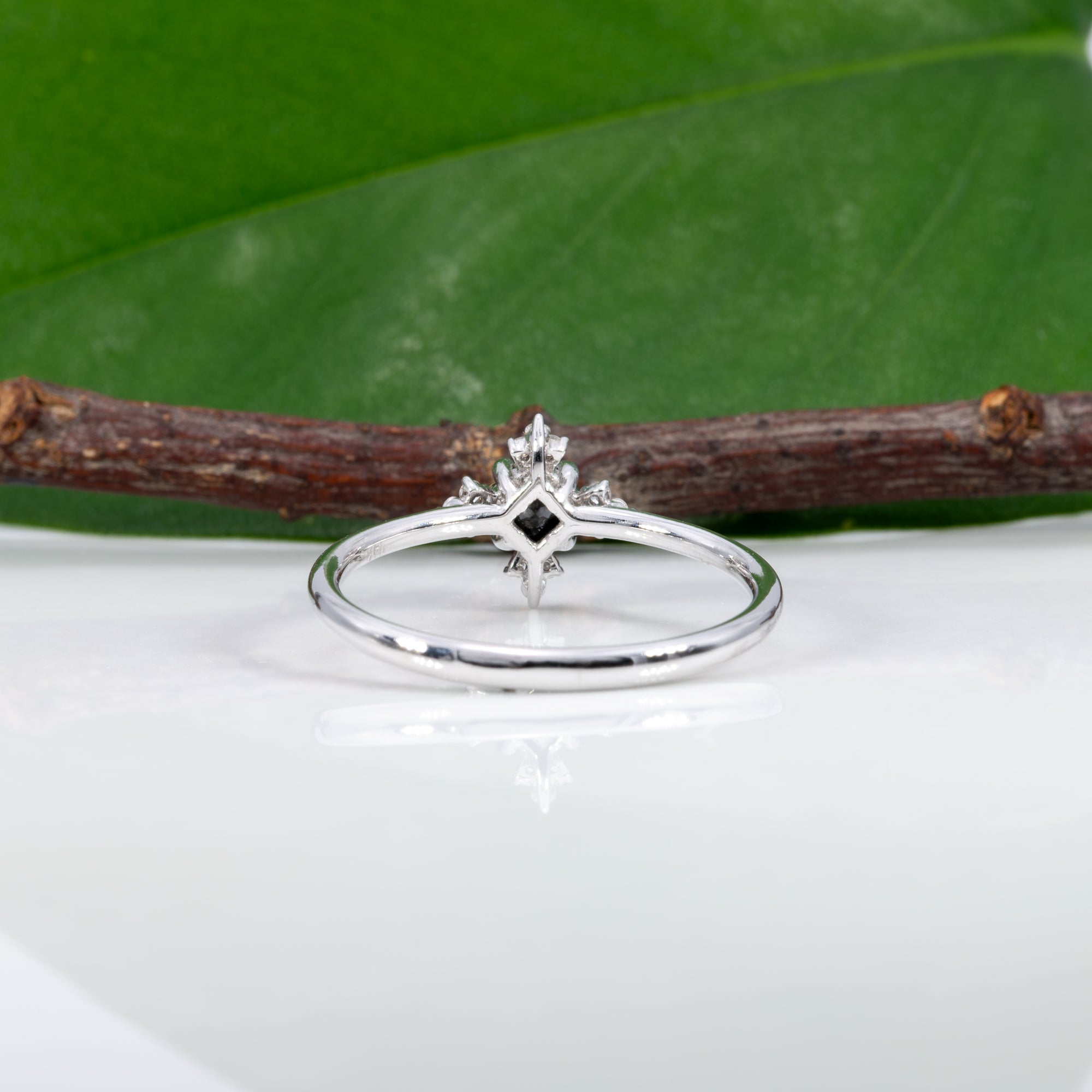 14K white gold black diamond ring with diamond accents