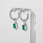 14K white gold convertible Colombian emerald hoop and drop earrings