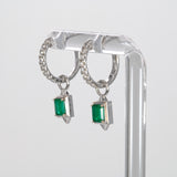 14K white gold convertible Colombian emerald hoop and drop earrings