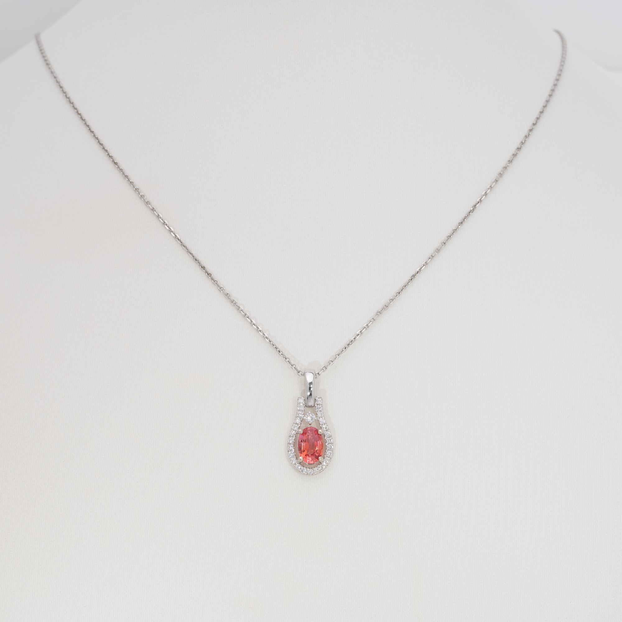 14K white gold padparadscha sapphire pendant