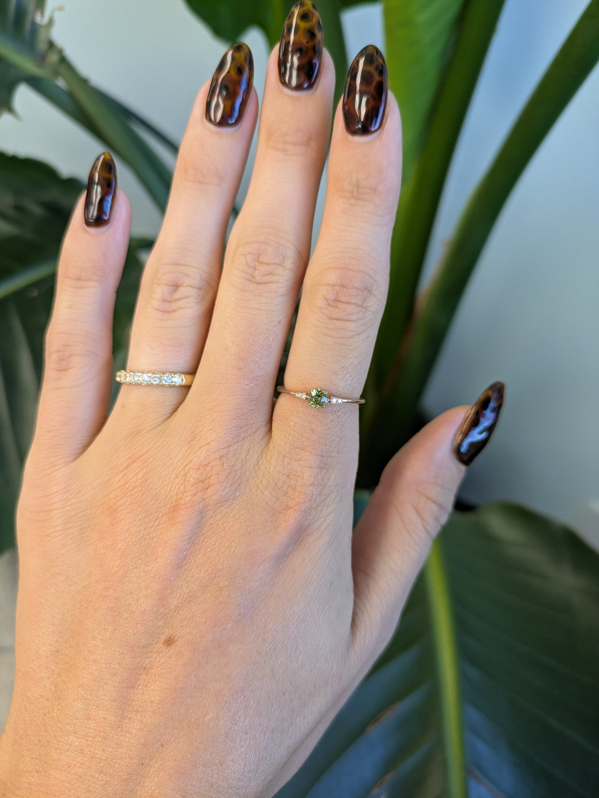 14K rose gold demantoid garnet ring