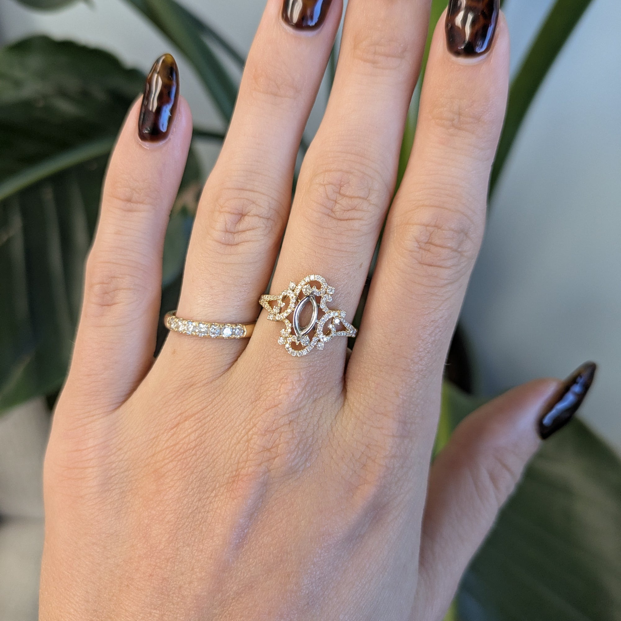 14K white & yellow gold diamond semi-mount ring