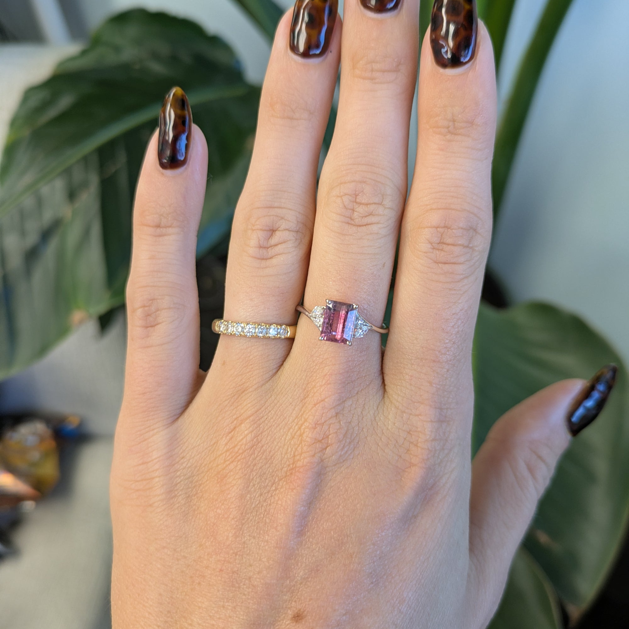 14K white gold bi-color tourmaline ring