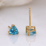 Hazel Swiss Topaz Solitaire Stud Earrings: 14k Solid Gold, Trillion 4mm