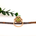 Akira 14K Yellow Gold 7.3cts Peridot Diamond Ring | Cushion Cut 14x10mm