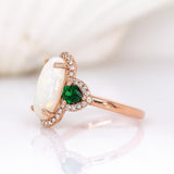 Anvisha 14K Rose Gold Brazilian Opal and Tsavorite with Diamonds Ring | Oval 13x7mm